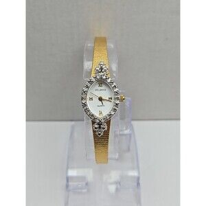 Vintage Helbros HE2380 Womens Dress Watch New Battery Diamond Accent Gold Tone